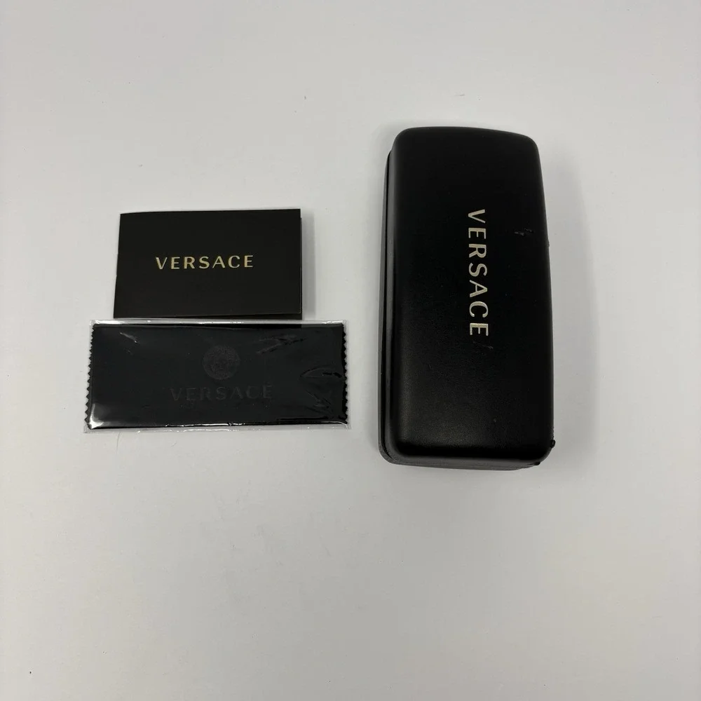 Versace Shield Sunglasses Black Gold Wraparound VE 2254 w/‎ Case & Box